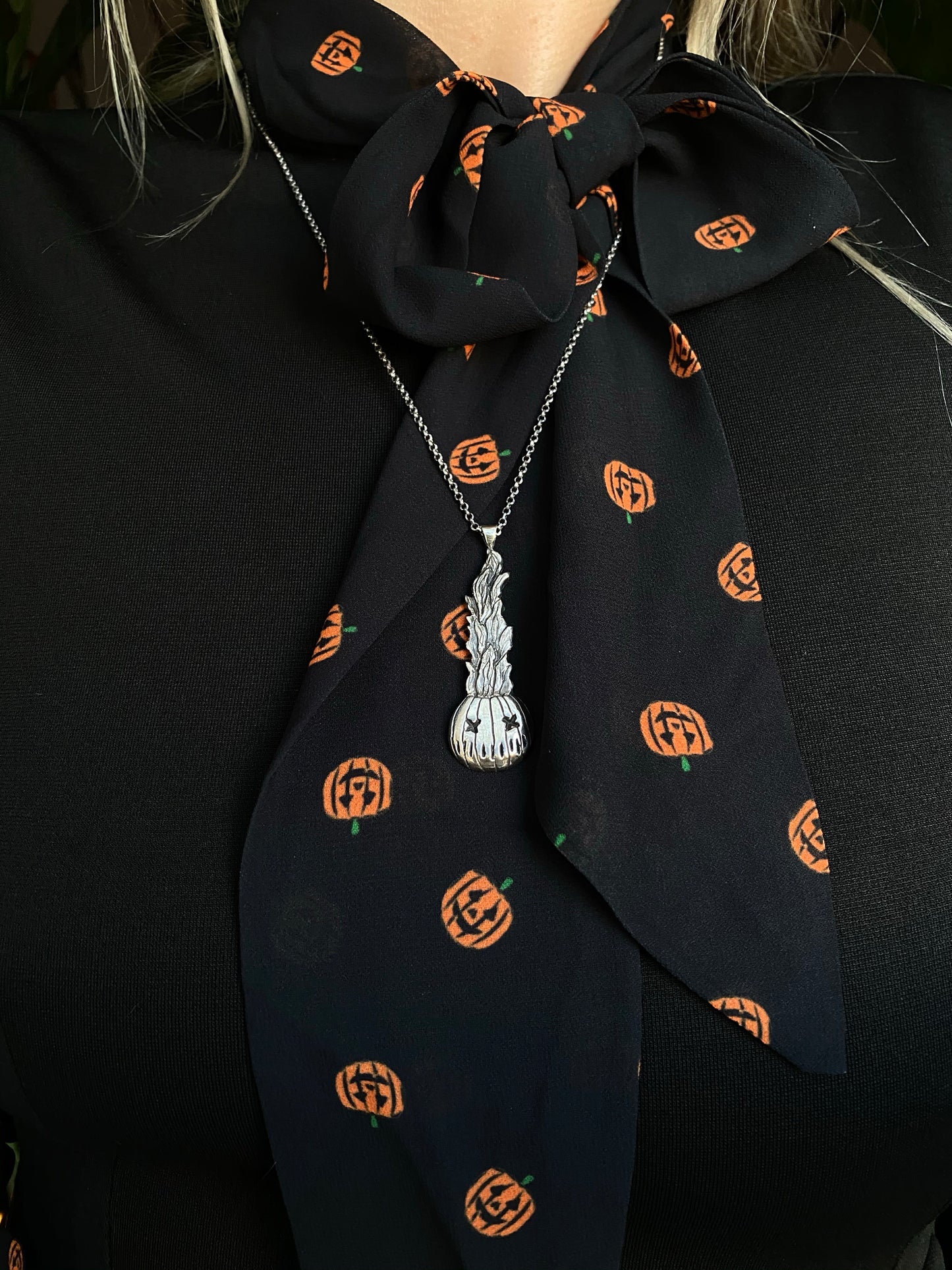 Flaming Jack-o’-lantern Necklace
