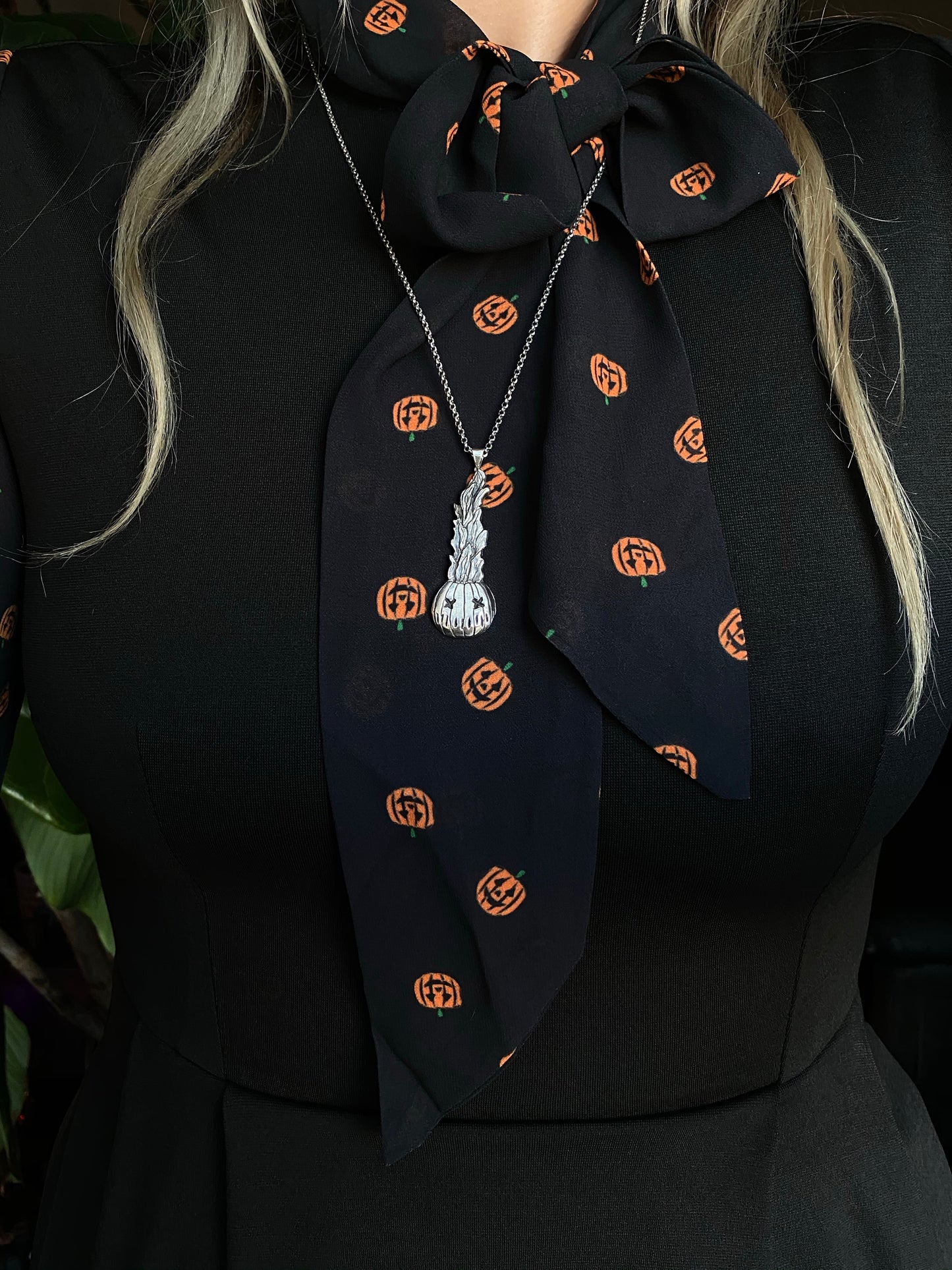 Flaming Jack-o’-lantern Necklace