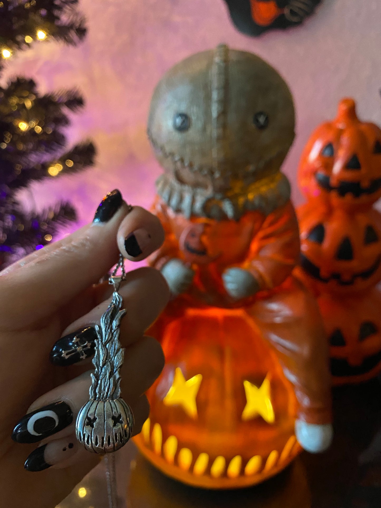 Flaming Jack-o’-lantern Necklace